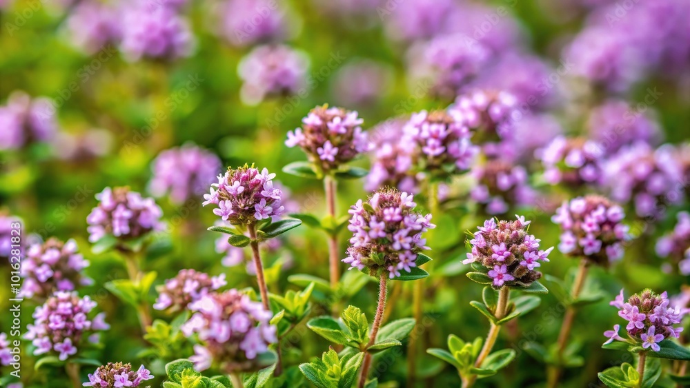 Natural background with leaves and inflorescences of a garden plant creeping thyme Natural background with leaves and inflorescences of a garden plant creeping thyme