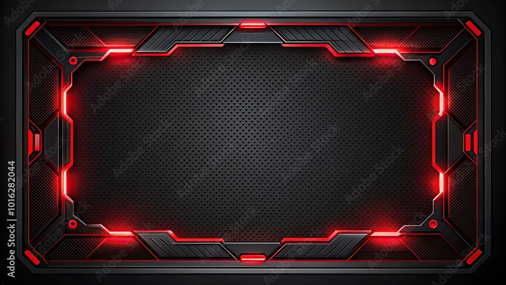 High angle futuristic black background with red geometric frame High angle futuristic black background with red geometric frame