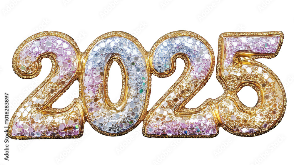 Glittery numbers intricately designed spell out '2025', showcasing an elegant blend of colors and styles on a white background, evoking future dreams and aspirations. Glittery numbers intricately designed spell out '2025', showcasing an elegant blend of colors and styles on a white background, evoking future dreams and aspirations.
