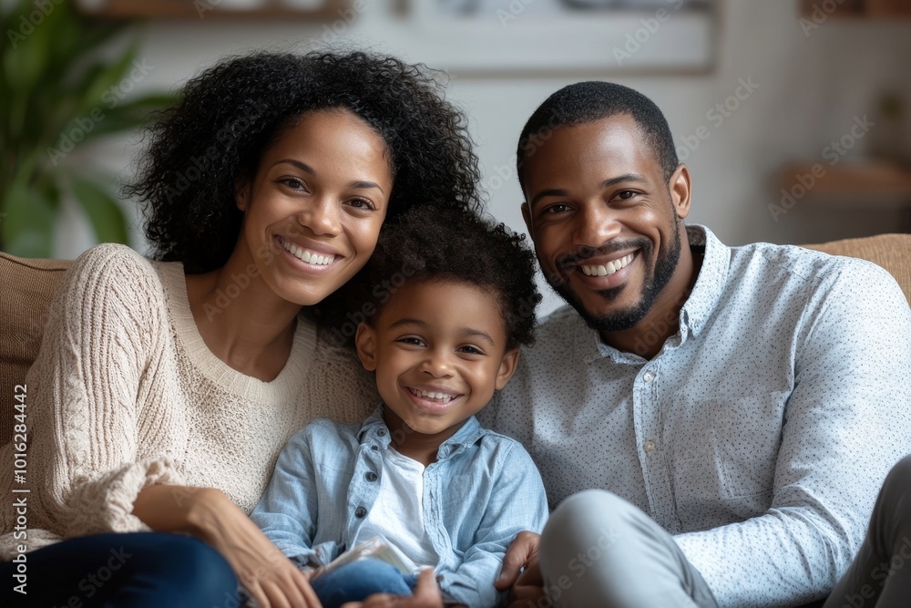 African american happy family with two kids enjoy time together. Cute ...