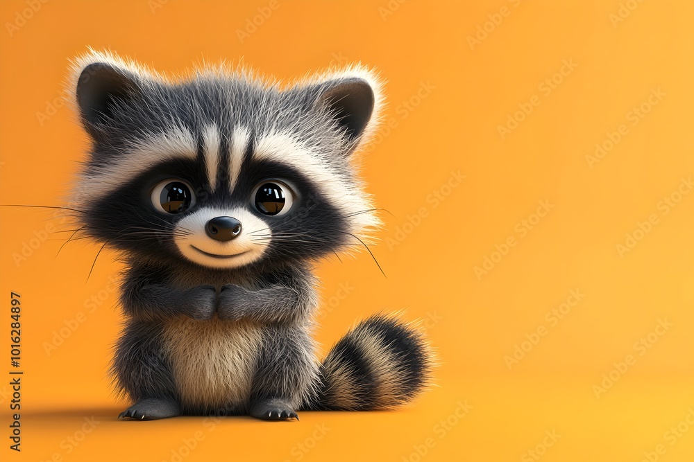Sad and Forlorn Chibi Raccoon Holding Tail on Plain Background Sad and Forlorn Chibi Raccoon Holding Tail on Plain Background