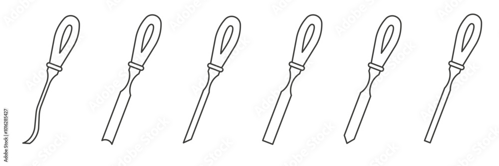 A set of chisel. Carpentry tool icon collection. Carpentry tools thin line. A set of chisel. Carpentry tool icon collection. Carpentry tools thin line.