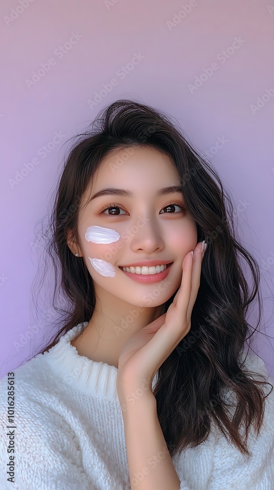 Smiling Woman with White Face Mask Illustration Smiling Woman with White Face Mask Illustration