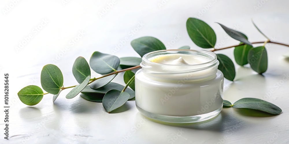 natural organic cream jar with eucalyptus leaves natural organic cream jar with eucalyptus leaves