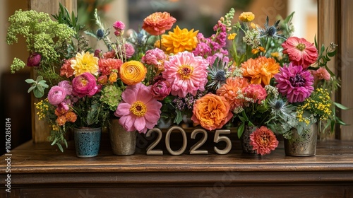 Wallpaper Mural Vibrant floral arrangement featuring fresh flowers and greenery for a 2025 celebration Torontodigital.ca