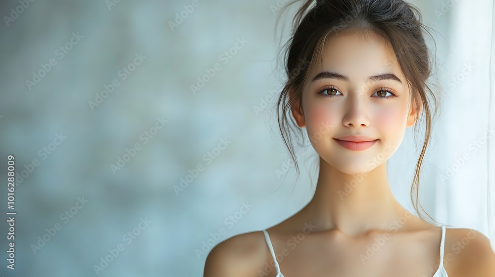 Portrait of a Young Woman with Brown Hair and Brown Eyes, Illustration Portrait of a Young Woman with Brown Hair and Brown Eyes, Illustration