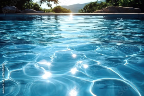 crystal clear water in a swimming pool reflecting sunlight and creating mesmerizing ripples evoking a serene summer atmosphere perfect for relaxation