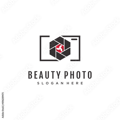 Photography camera icon vector logo design with flower creative concept Premium Vector