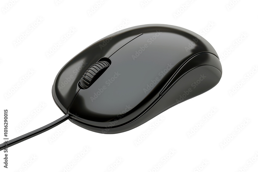 Close-up of a wired black computer mouse on a transparent background Close-up of a wired black computer mouse on a transparent background