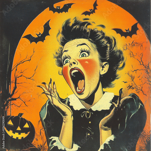 1950s_halloween_card_vintage_lady_screaming