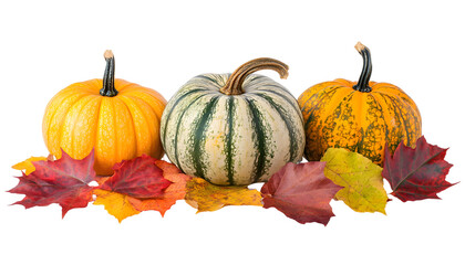 Autumn pumpkins with colorful leaves