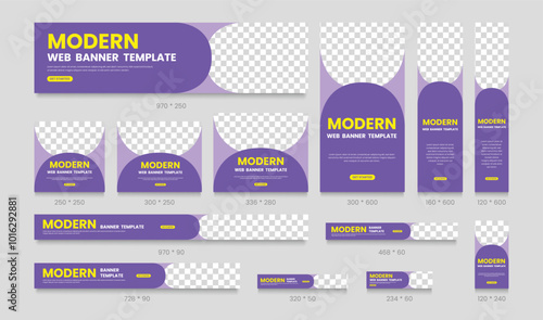Google promotion kit banner template design for web page, ads, background, backdrop, flyer, card. Business web banners template set. Vertical, horizontal and square ads template layout.