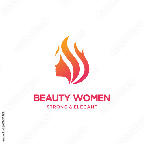 Beauty women icon vector logo design with fire creative concept Premium Vector