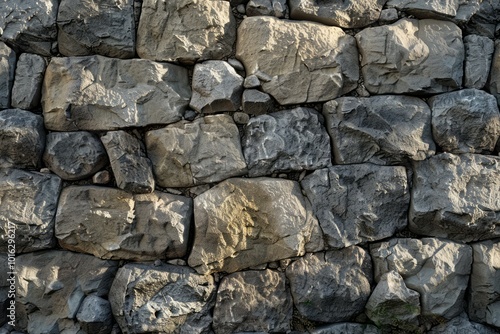 Photo of Old grey antique cobble stone wall. Background texture for backdrops or mapping