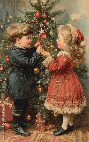 Old-fashioned greeting Christmas Card. ai generated
