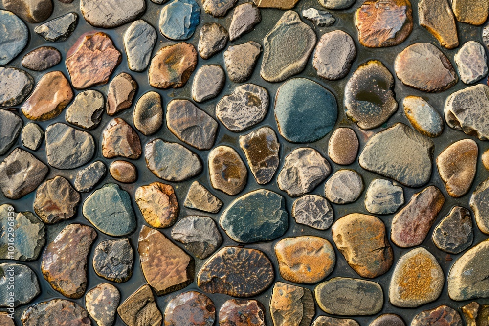 Photo of Brown pebble stone paving surface. Background texture for backdrops or mapping Photo of Brown pebble stone paving surface. Background texture for backdrops or mapping