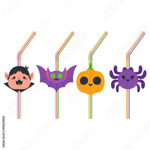 Halloween straws vector cartoon set isolated on a white background.