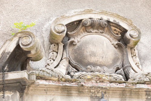 Gdansk, Poland - Ornament, plafond over the entrance Detail. Poland. Landmarks Gdansk.