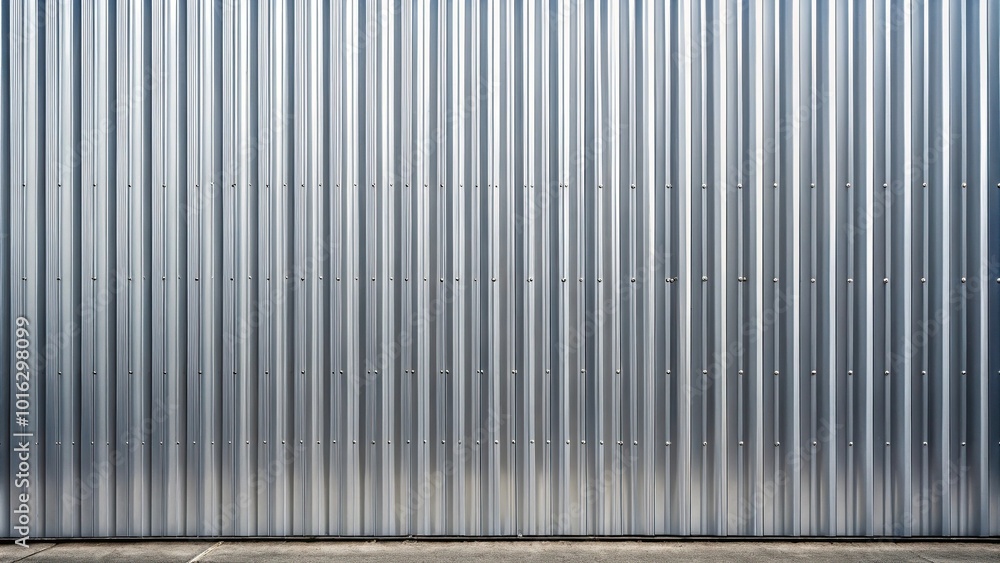 Medium shot of a silver corrugated sheet metal aluminum facade texture