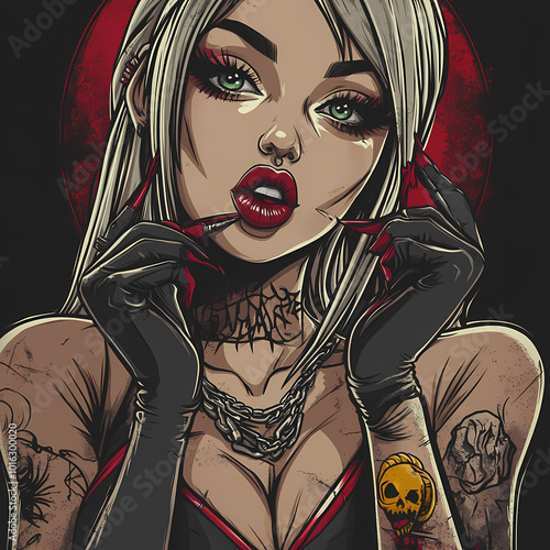 Anime Pin-Up Girl Tattoo Logo Vector Illustration