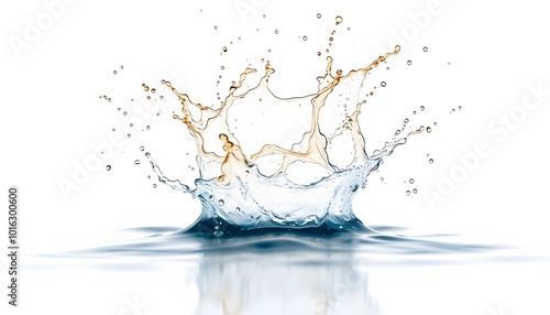 dynamic splash of water elegantly set against a white background, capturing movement and fluidity