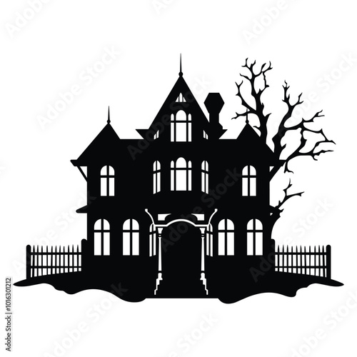 PrintHaunted house silhouette vector.