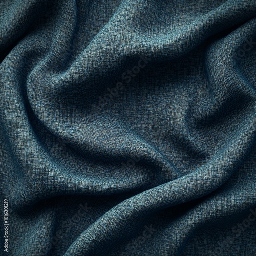 Close-up of luxurious blue fabric with rich texture and elegant draping