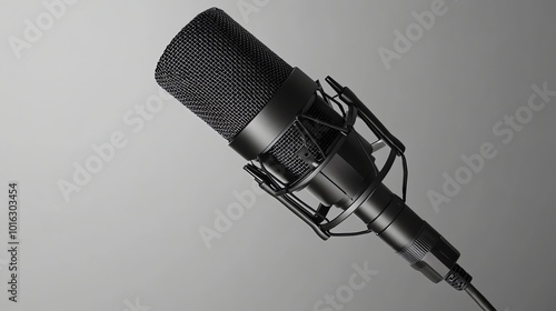 A black microphone on a stand.