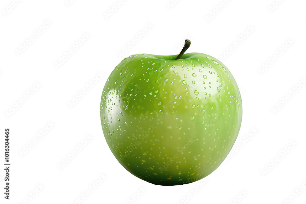 Juicy green apple with water drops on transparent background Juicy green apple with water drops on transparent background
