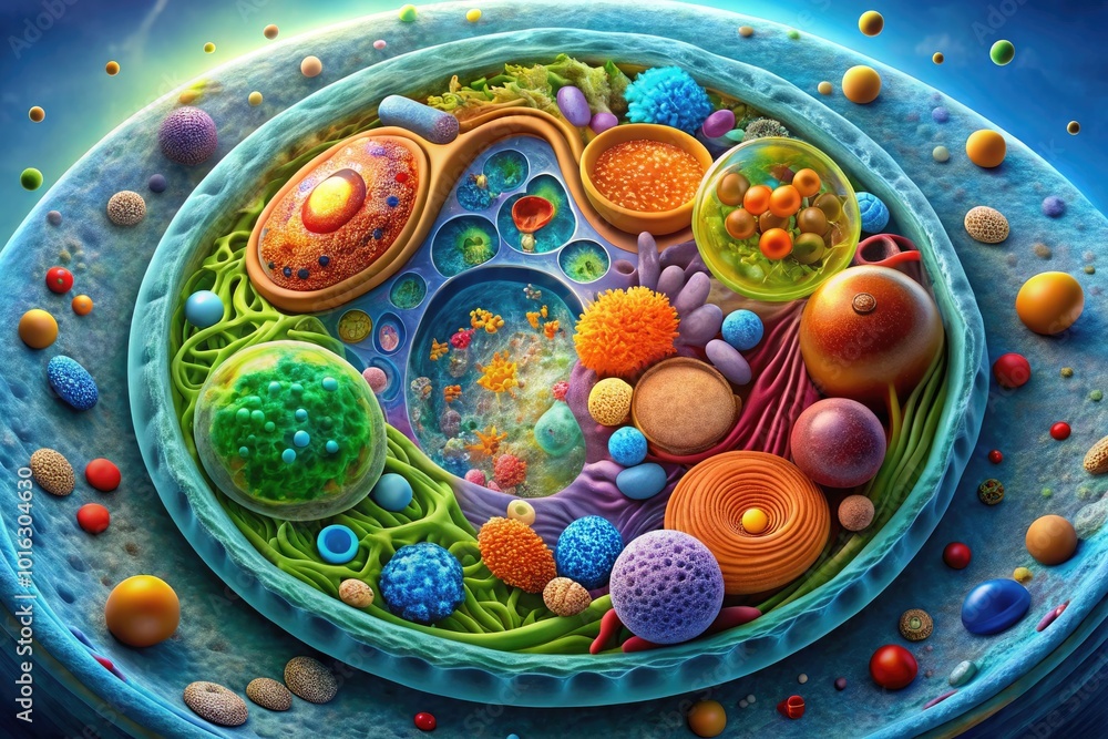 Fantasy Interior Diagram of a Cell with Organelles for Educational Purposes Fantasy Interior Diagram of a Cell with Organelles for Educational Purposes