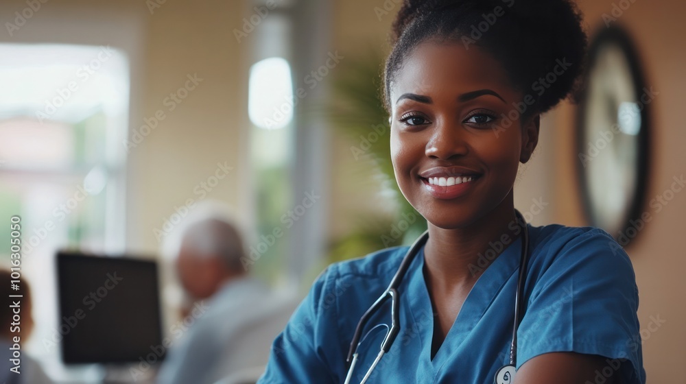 Fototapeta premium African American nurse providing elderly care in a retirement home