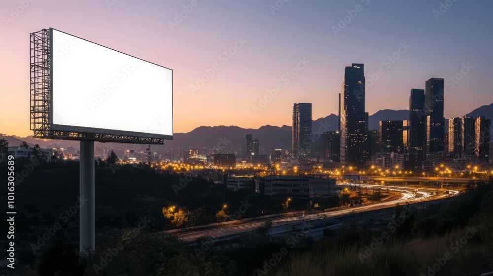 Blank Billboard Cityscape Night Sunset Mockup Blank Billboard Cityscape Night Sunset Mockup