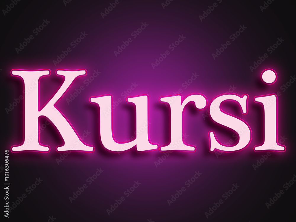Pink glowing Neon light text effect of Hindi word Kursi. Pink glowing Neon light text effect of Hindi word Kursi.