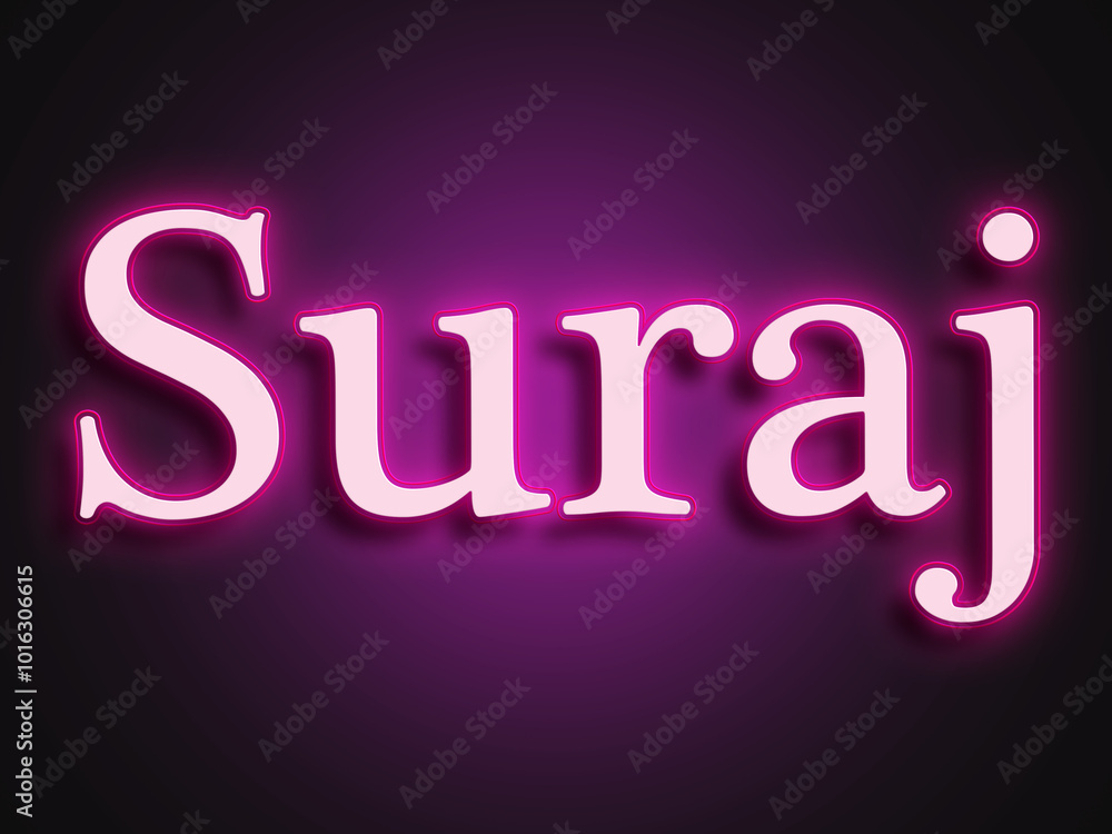 Pink glowing Neon light text effect of Hindi word Suraj. Pink glowing Neon light text effect of Hindi word Suraj.