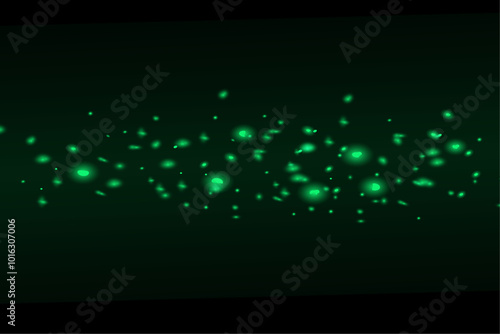 swarm of green fireflies on a black background vector