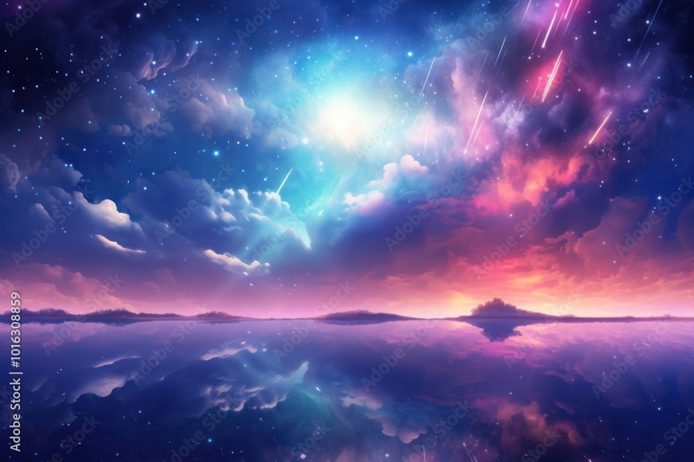 Obraz premium Neon sky landscape outdoors.