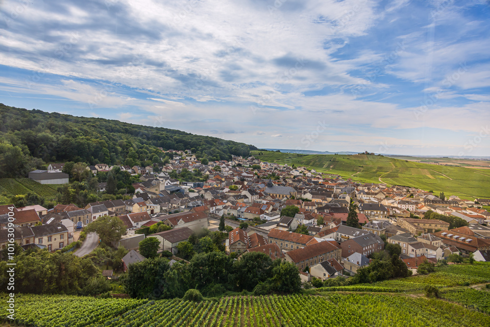 Obraz premium Le village de Verzenay et les vignobles de vin pétillant de Champagne