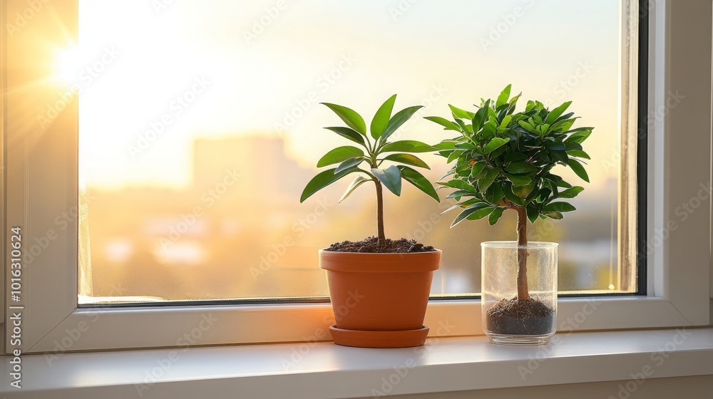 Sunlight Through Window With Plants On Sill Sunlight Through Window With Plants On Sill