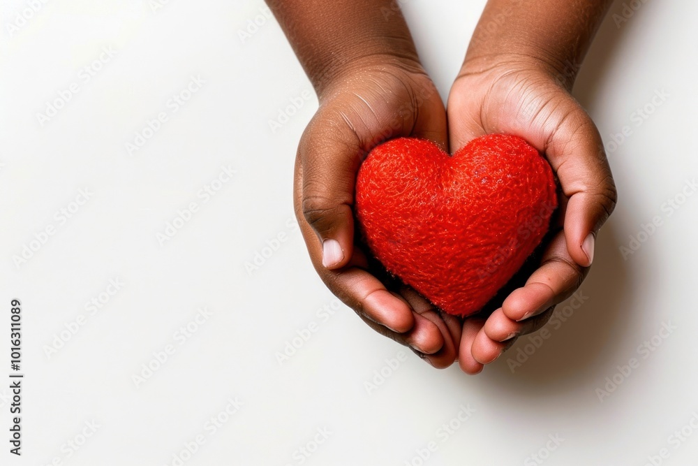 Hands holds a red heart produce symbol person. Hands holds a red heart produce symbol person.