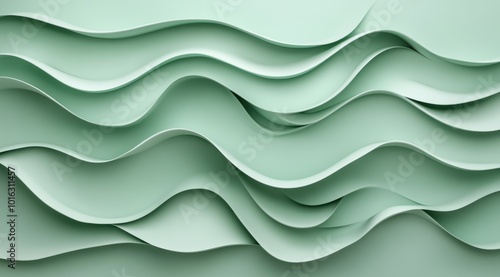 3D rendering of a mint green abstract background with wavy patterns. 