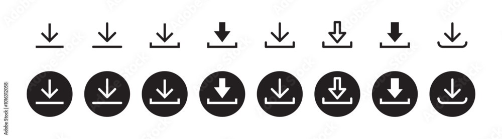 Download icon symbol. Round sign down arrow. Download icon for apps, websites interface. Download icon symbol. Round sign down arrow. Download icon for apps, websites interface.