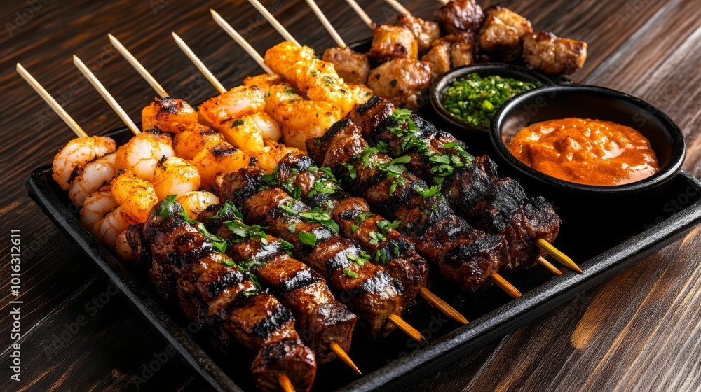 Grilled Shrimp and Beef Skewers with Dipping Sauces Grilled Shrimp and Beef Skewers with Dipping Sauces
