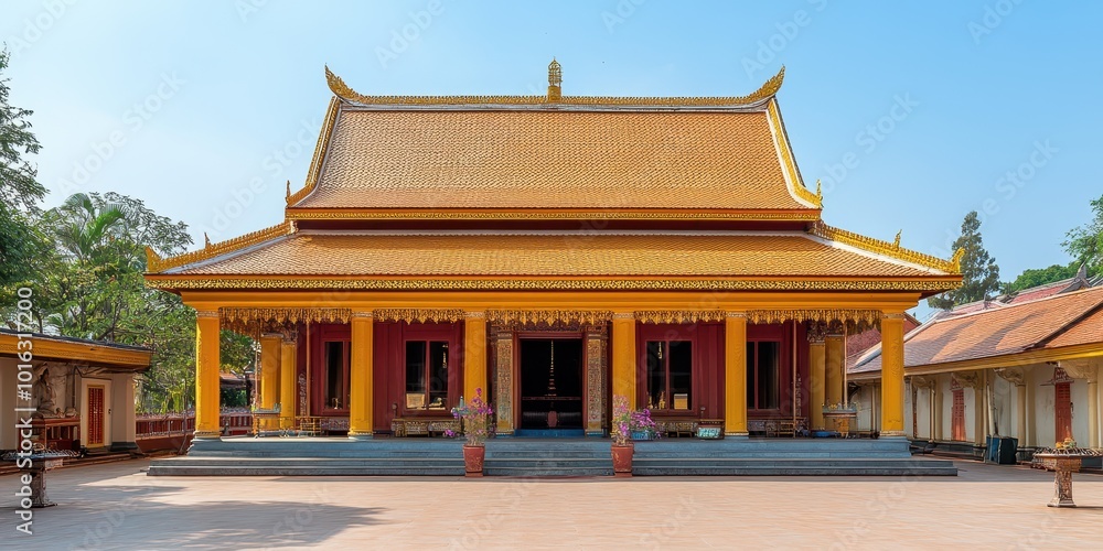 A stunning view of an ornate golden temple with vibrant architecture and serene surroundings, showcasing the beauty of cultural heritage. A stunning view of an ornate golden temple with vibrant architecture and serene surroundings, showcasing the beauty of cultural heritage.