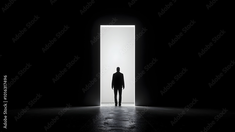 Obraz premium Shadowy Presence Looming in the Doorway Symbolic of Domestic Abuse s Grip on the Vulnerable The silhouette figure represents the fear intimidation