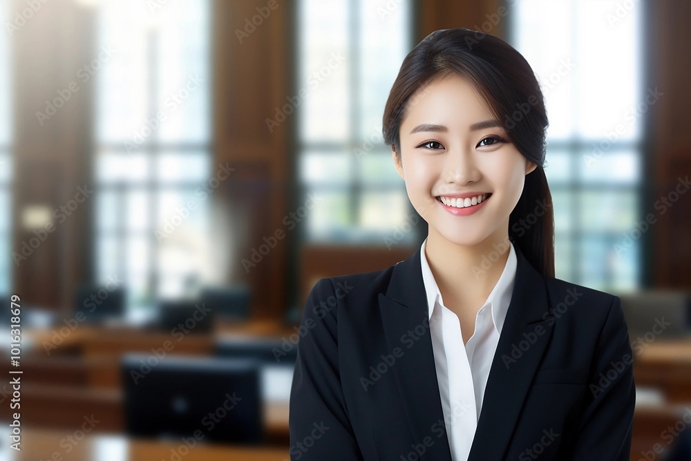 Portrait of a young Asian female lawyer smiling and happy at her workplace in the office. Chinese lawyer, technologist and professional face, female lawyer and legal consultant in a law firm. Portrait of a young Asian female lawyer smiling and happy at her workplace in the office. Chinese lawyer, technologist and professional face, female lawyer and legal consultant in a law firm.