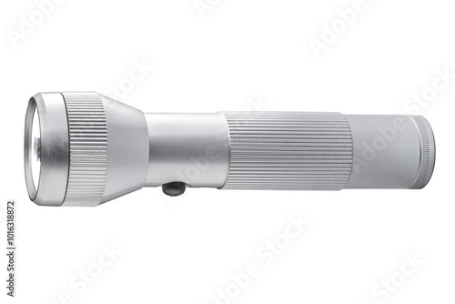 Aluminum metal LED flashlight. Portable flashlight isolated