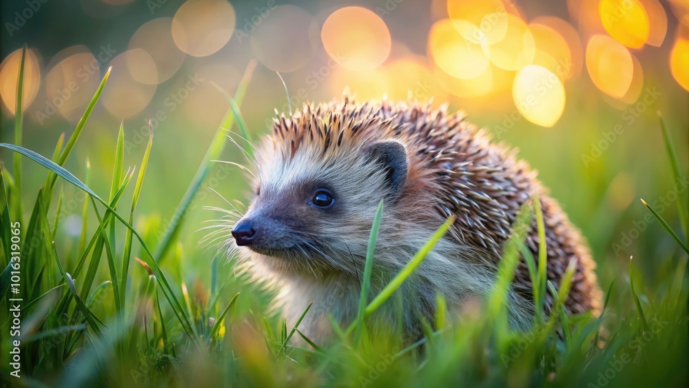 Hedgehog Closeup in Evening Grass - Low Light Nature Photography Hedgehog Closeup in Evening Grass - Low Light Nature Photography