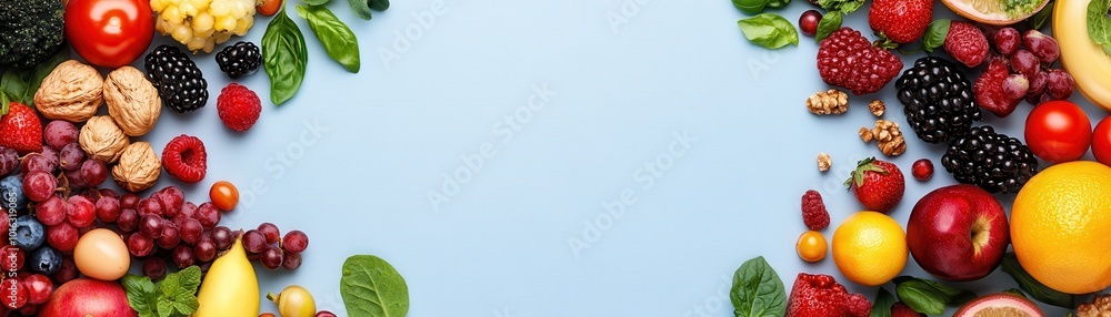 Fresh fruits and nuts on blue background Fresh fruits and nuts on blue background