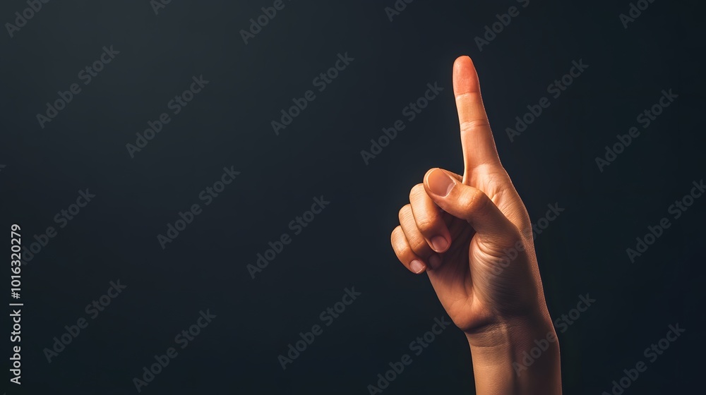 A hand holding a single finger up in a thinking pose, with a contemplative expression A hand holding a single finger up in a thinking pose, with a contemplative expression