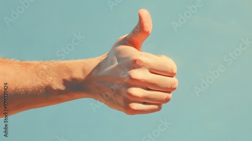 A hand giving a small thumbs-up, with a calm and simple expression photo